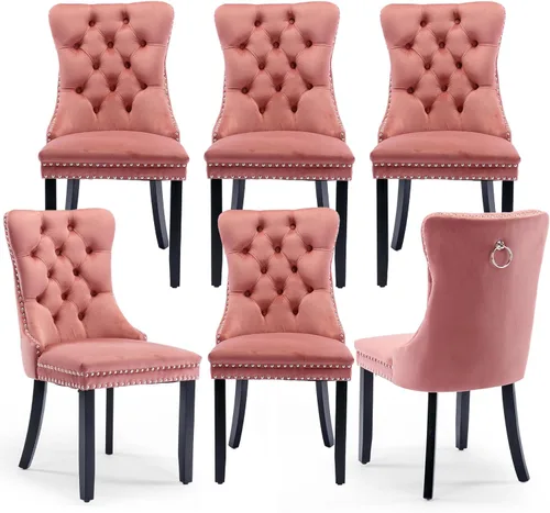 Miniatura 51 de Juego de 2 sillas de comedor tapizadas de terciopelo, sillas laterales de cocina de estilo moderno con ribete de cabeza de clavo y patas de madera