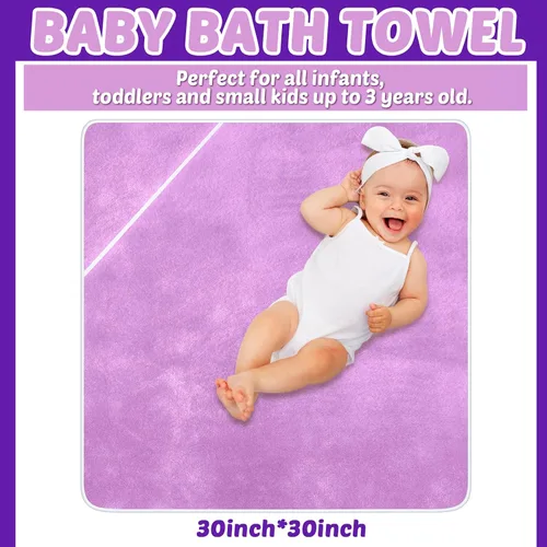 Miniatura 2 de Reginary Paquete de 4 toallas con capucha para bebé, toallas de baño de forro polar coral para bebé, 30 x 30 pulgadas, suaves y absorbentes, manta
