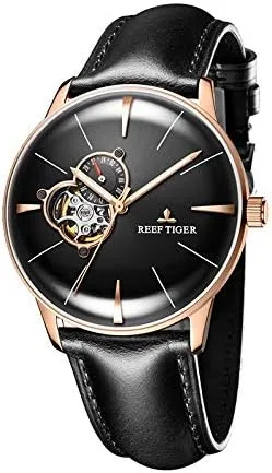 Miniatura 2 de REEF TIGER Relojes de vestir de lujo para hombre oro rosa Tourbillon relojes automáticos correa de cuero RGA8239