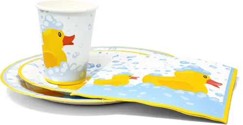 Miniatura 2 de Gift Boutique 96 piezas de suministros de fiesta de patos de goma, platos de papel, servilleta para patos amarillos, pato, baño de burbujas, pijama