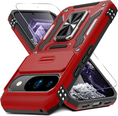 Miniatura 50 de DEERLAMN Funda para Google Pixel 8 con cubierta deslizante para cámara + protector de pantalla (1 paquete), soporte de anillo giratorio grado
