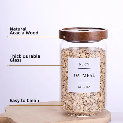 Miniatura 3 de Tzerotone Tarros de almacenamiento de cristal para despensa con tapa hermética de acacia, recipientes de cocina transparentes de 25 onzas con tapa 6