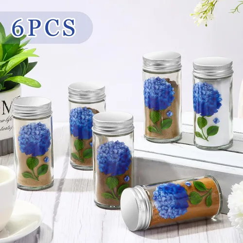 Miniatura 4 de Uiifan Juego de 6 saleros pintados a mano y pimienta, hortensias azules, salero, pimentero, pintados a mano, regalos de Navidad transparentes
