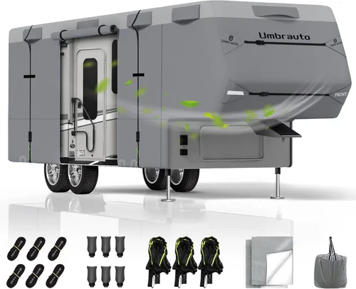 Miniatura 9 de Umbrauto Cubierta para caravana de 5ª rueda de 28 a 31 pies, 7 capas superiores extra gruesa, cubierta de quinta rueda, impermeable, resistente al