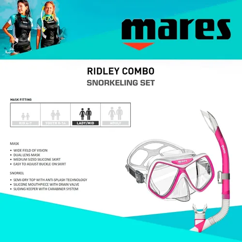 Miniatura 2 de Mares Women's/Youth Ridley Combo Snorkel Kit - Dual Lens Mask & Anti-Splash Snorkel Set for Snorkeling