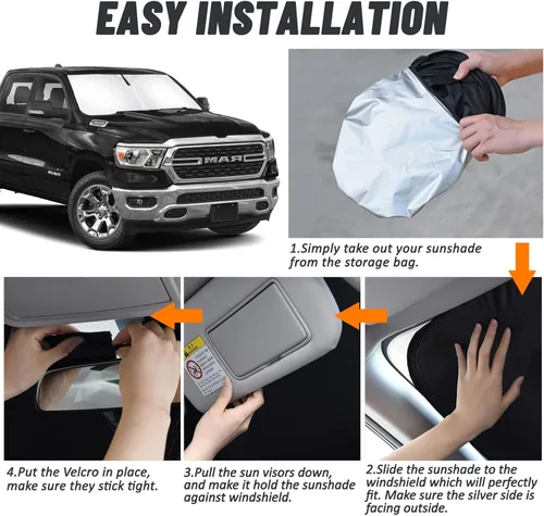 Miniatura 5 de D-Lumina Parasol para parabrisas Dodge RAM 1500 2019-2024 2025, parasol para ventana delantera, protector de visera para RAM 1500 CrewCab, camioneta