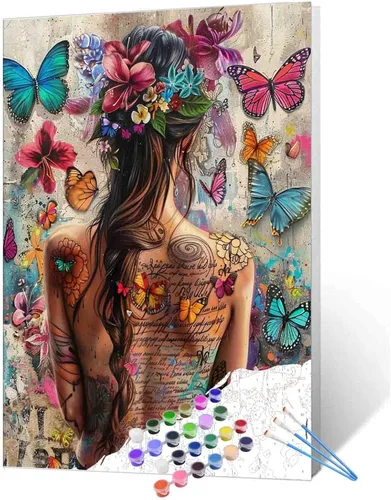 Miniatura 19 de TUMOVO Pintura por números para niñas con flores para adultos, principiantes, mujeres rodeadas de abejas, pintura acrílica por números, pintura