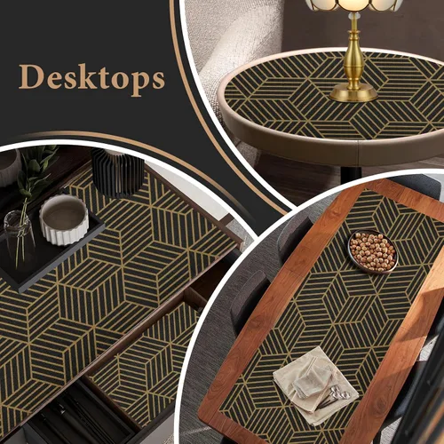 Miniatura 7 de Lámina para revestir estantes de cocina, cajones y alacenas, gruesa, antideslizante, sin adhesivo y fácil de limpiar, incluye cuchillo y cinta Dorado
