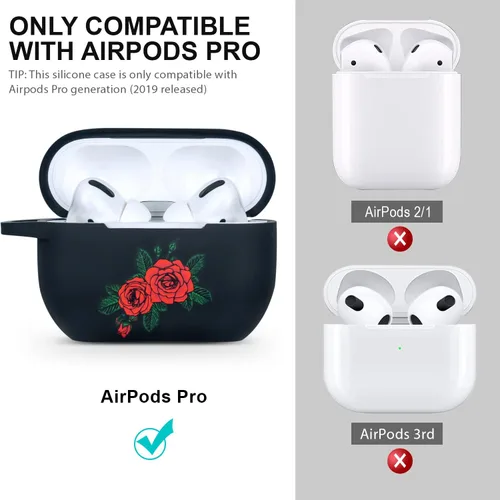 Miniatura 2 de Funda de silicona con flores compatible con AirPods Pro 2019, Gawnock - Funda suave y flexible para imprimir para mujeres y niñas con llavero - Flor