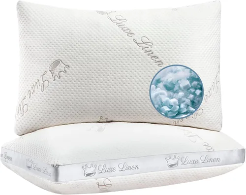 Miniatura 11 de Almohada de cama de algodón orgánico tamaño estándar Almohada ajustable de espuma viscoelástica triturada para dormir lateral y estómago, paquete
