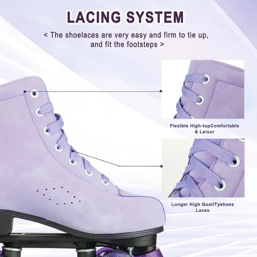 Miniatura 7 de YYW Patines de ruedas para mujeres y niñas, zapatos de tacón alto, patines de dos filas, brillantes, de cuatro ruedas, unisex, de piel sintética