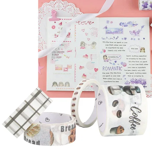 Miniatura 6 de Washi - Juego de 4 cintas adhesivas decorativas para diarios de viñetas, álbumes de recortes, estilo cultural café, cinta Washi para álbumes