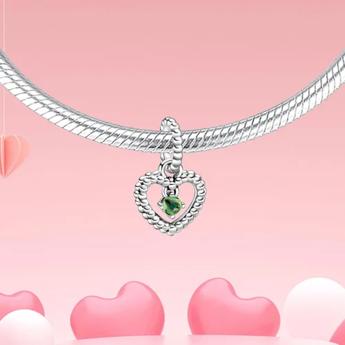 Miniatura 2 de Dijes de piedra natal de plata de ley 925 con dije de corazón para pulsera, collar, dije de feliz cumpleaños, cuentas colgantes de corazón