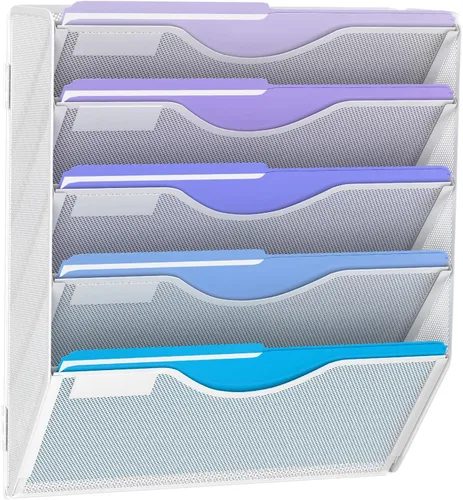 Miniatura 16 de Gawerk Organizador de archivos colgante de 6 niveles, soporte de malla para archivos de pared, estante para carpetas de papel con bandeja plana Negro