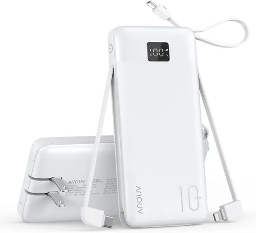 Miniatura 12 de Portable Charger Built-in Cables, AC Wall Plug and Magnetic Wireless iWatch Charger, 10000mAh 22.5W PD Fast Charging Power Bank, Compact Battery