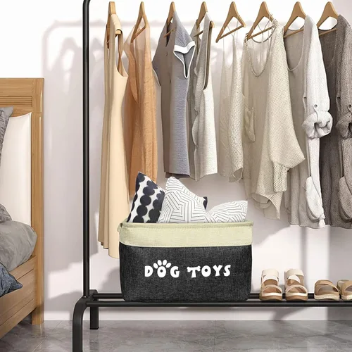 Miniatura 4 de PET ARTIST Cesta de juguetes para perros, caja plegable para juguetes para perros con asas cómodas, organizador grande de almacenamiento de juguetes