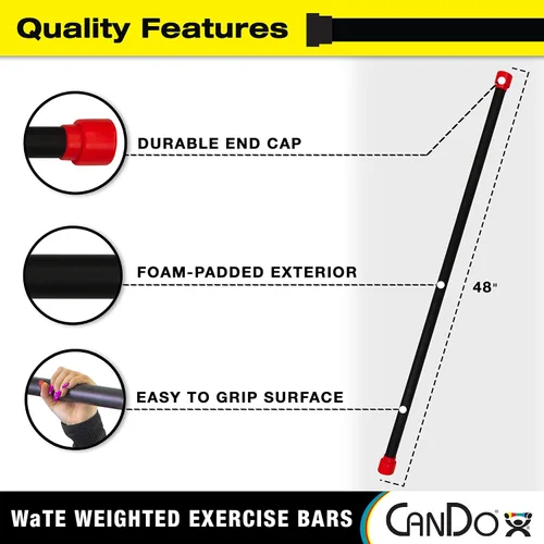 Miniatura 3 de CanDo Jumbo WaTE Bar - Barra de ejercicio con peso de 20 libras, color negro, para entrenamiento de fuerza, tonificación y terapia física