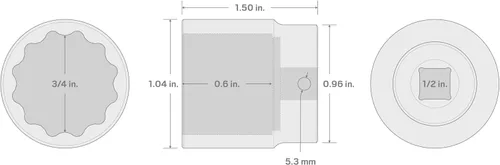 Miniatura 5 de TEKTON Encastre de 1/2 pulgada x 3/4 pulgadas poco profundo 12 puntos de impacto SID22219