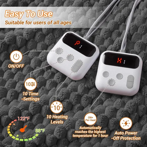 Miniatura 2 de GarveeHome Manta térmica eléctrica tamaño Queen de 84 x 90 pulgadas, con doble control, 10 niveles de calentamiento y 10 horas de apagado