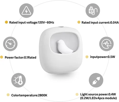 Miniatura 9 de VAVOFO Luz nocturna LED con sensor automático, paquete de 4, 2900-3200K blanco cálido, bonito diseño de pájaro, lámpara de noche de pared
