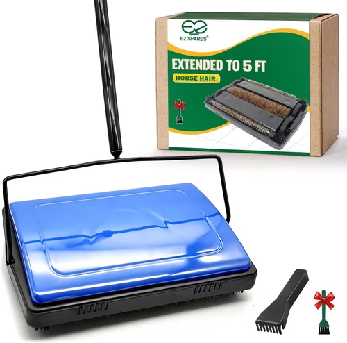 EZ SPARES Limpiador de alfombras de crin, 5 pies con poste de extensión para cualquier altura, cepillo natural absorbente de agua para derrames