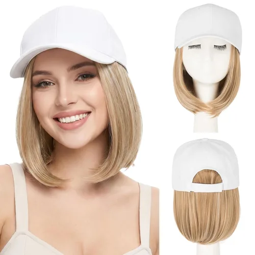 Miniatura 31 de SEGO Gorra de béisbol con extensiones de cabello para mujer, resistente al calor, sintético, 6 pulgadas, ajustable, corta, recta, peluca de repuesto