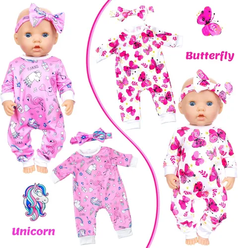 Miniatura 7 de Ecore Fun 5 juegos de ropa de muñeca y diademas – Accesorios para muñecas de 14 a 16 pulgadas, total 10 piezas – Mono con bonito patrón para muñecas