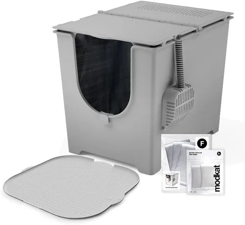 Miniatura 10 de Modkat® Caja de arena abatible, entrada frontal, base sin costuras de altura completa, forro de arena reutilizable, cuchara de arena para tamizar, 2
