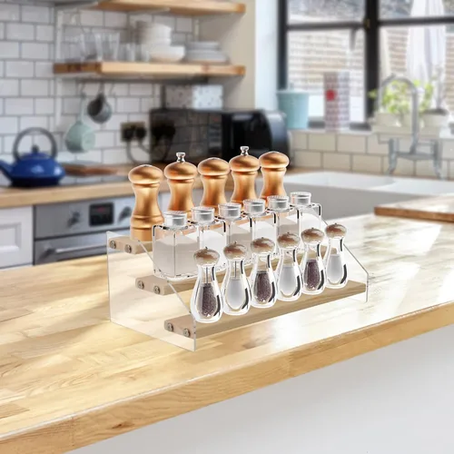 Miniatura 6 de Organizador de especias Homakover de acrílico y madera en niveles - Organizador de 3 niveles transparente para gabinete de cocina y almacenamiento 3