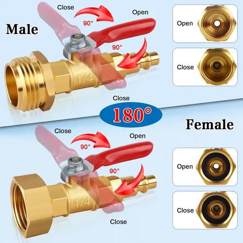 Miniatura 5 de Adaptadores de soplado para autocaravana, 3/4 pulgadas GHT macho y hembra de latón, conector de montaje de compresor de aire con válvula de cierre