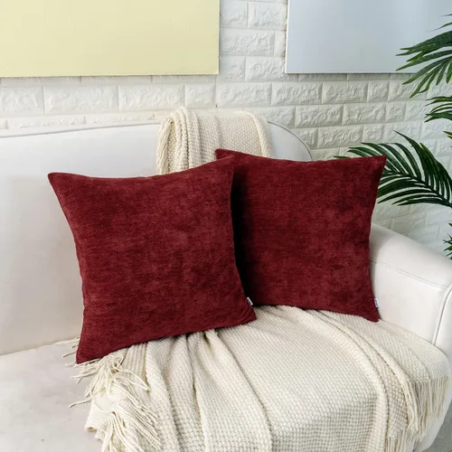 Miniatura 2 de HWY 50 Juego de 2 fundas de cojín decorativas de color rojo burdeos de 16 x 16 pulgadas para sofá, cama, sala de estar, felpilla suave y cómoda