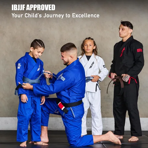 Miniatura 5 de Elite Sports Kids BJJ GI - Kimono brasileño Jiujitsu Gi con tela preencogida y cinturón, para niños y jóvenes, aprobado por la IBJJF