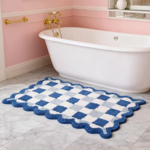 Miniatura 20 de ORTIGIA Pequeña y Linda Alfombra de Baño con Volados, Alfombras de Baño de Microfibra de Lujo en Blanco y Rosa, Antideslizante, Lavable, de Secado