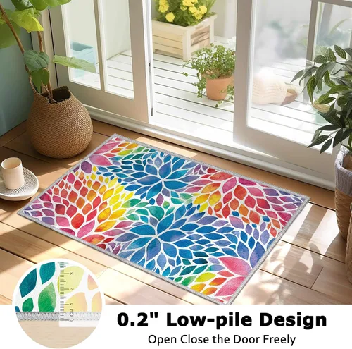 Miniatura 3 de Alfombra abstracta de arco iris pequeña de 2 x 3 pulgadas, alfombra de entrada colorida de dalia multicolor, tapete antideslizante y lavable a