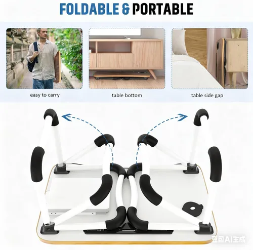 Miniatura 5 de Fayquaze - Escritorio portátil plegable para cama con cajón de almacenamiento y portavasos - Escritorio de regazo para portátil, soporte y bandeja