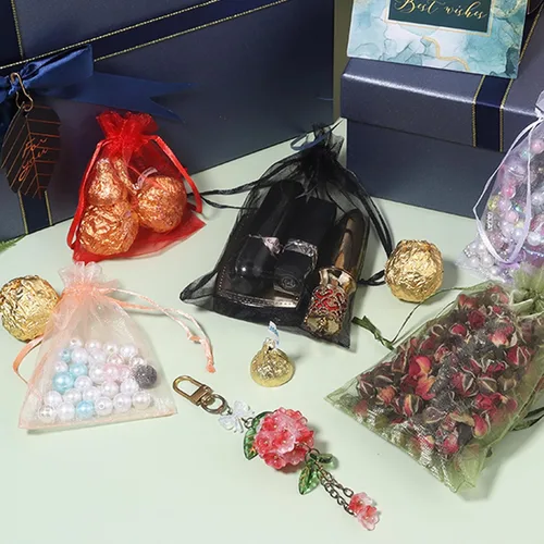 Miniatura 6 de Partyeah 50 bolsas de organza de 4 x 6 pulgadas, pequeñas bolsas de malla para joyas, bolsas con cordón para bolsas de regalo de organza de dulces