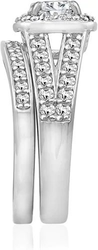 Miniatura 3 de Juego de anillos de plata de ley chapada en platino con circonitas Swarovski