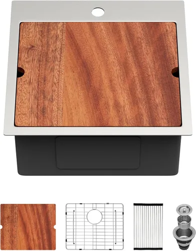 Miniatura 47 de Fregadero de cocina para exteriores, 21 x 20 pulgadas, fregadero de barra para exteriores, fregaderos de cocina de acero inoxidable de montaje