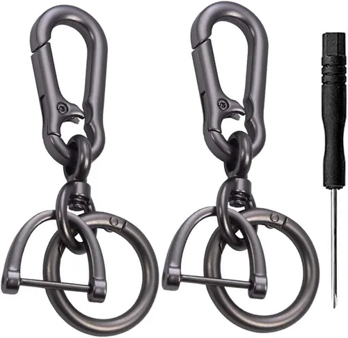 Miniatura 5 de 2 juegos de llavero para coche, clip para llave de coche, llavero con forma de herradura de liberación rápida con anillo en D y mosquetón redondo