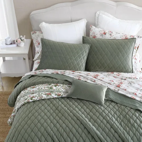 Miniatura 2 de Laura Ashley - Juego de edredón Queen, ropa de cama reversible de terciopelo sólido, decoración del hogar para todas las estaciones con fundas