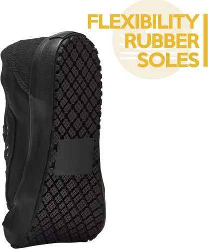 Miniatura 5 de Zapatos de trabajo de lona antideslizantes para hombres y mujeres, para servicio de alimentos, color negro, casual, resistente a las manchas y al