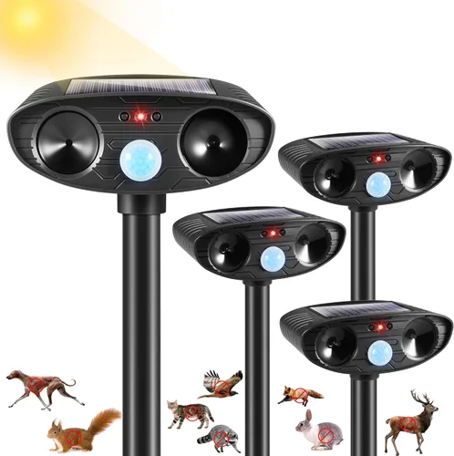 Paquete de 4 repelentes solares ultrasónicos para gatos al aire libre, repelente ultrasónico de animales 2026 para patio y jardín, IP65 impermeable