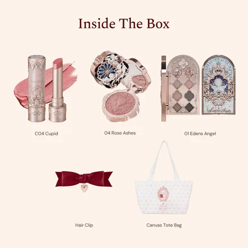 Miniatura 2 de Flower Knows Little Angel - Juego de maquillaje de 5 piezas, lápiz labial mate (C04) + rubor crema (04) + sombra de ojos (01) + bolsa de lona + clip