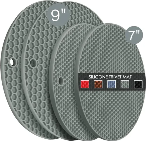 Miniatura 49 de Salvamanteles de silicona para platos calientes, soportes multiusos para ollas, 4 unidades, 2 tamaños de 7 pulgadas y 9 pulgadas, resistentes al 03