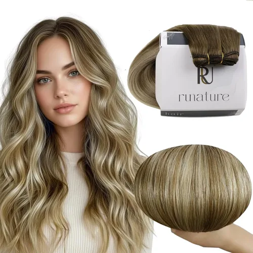 Miniatura 22 de RUNATURE Extensiones de cabello humano rubio con trama para coser, para mujer, añade volumen al cabello, 12 pulgadas, 2.47 onzas (2.47 oz), reflejos