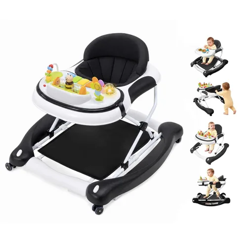 Miniatura 7 de Andador de bebé 5 en 1, caminador de música y luces para bebés niños y niñas de 6 a 12 meses, andadores plegables con ruedas y gorila combo Gris