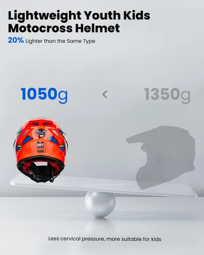 Miniatura 4 de ILM Casco ATV Juvenil para Niños Dirt Bike Motocross BMX Todoterreno Motocicleta Go Kart Casco DOT ECE Modelo Z705 (Naranja Fantasía, M)
