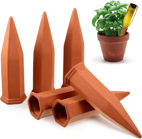 Jovitec 6 estacas de riego de plantas de terracota, picos de riego automático para plantas de interior y exterior, hogar y oficina (rojo rústico)