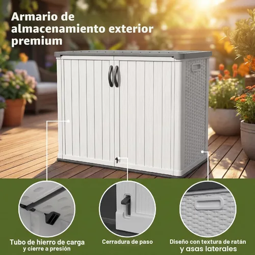 Miniatura 5 de Patiowell Armario de almacenamiento de plástico para exteriores de 26 pies cúbicos, cobertizo de almacenamiento horizontal impermeable