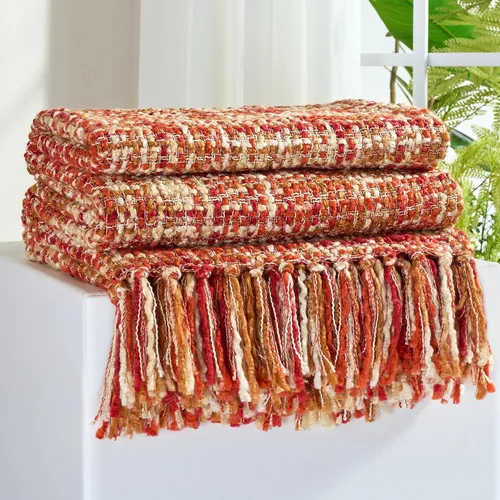 Miniatura 21 de Manta Throw de Punto de Cable Verde Multicolor para Sofá, 50"X60" Manta Texturizada Estilo Bohemio para Decoración del Hogar, Manta de Punto Grueso